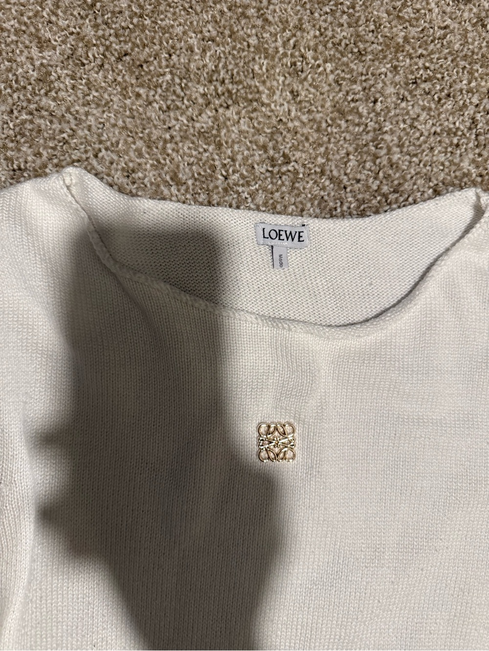 Loewe Cream Long-Sleeve Crewneck Top with Gold Logo - Picture 4 of 5